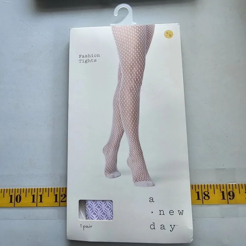 NWT A New Day Women's White Diamond Net Tights Full Toe Hose Sz S/M Balletcore
